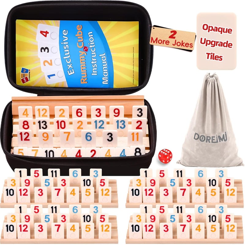 Doreimi Store Upgraded Rummy Cube Game Set 4 Players, Travel Family Board Game for Adults and Kids Age 8+,Birthday Gifts for Women Men Dad Mom （108 Tiles+4 Racks ） - Image 1